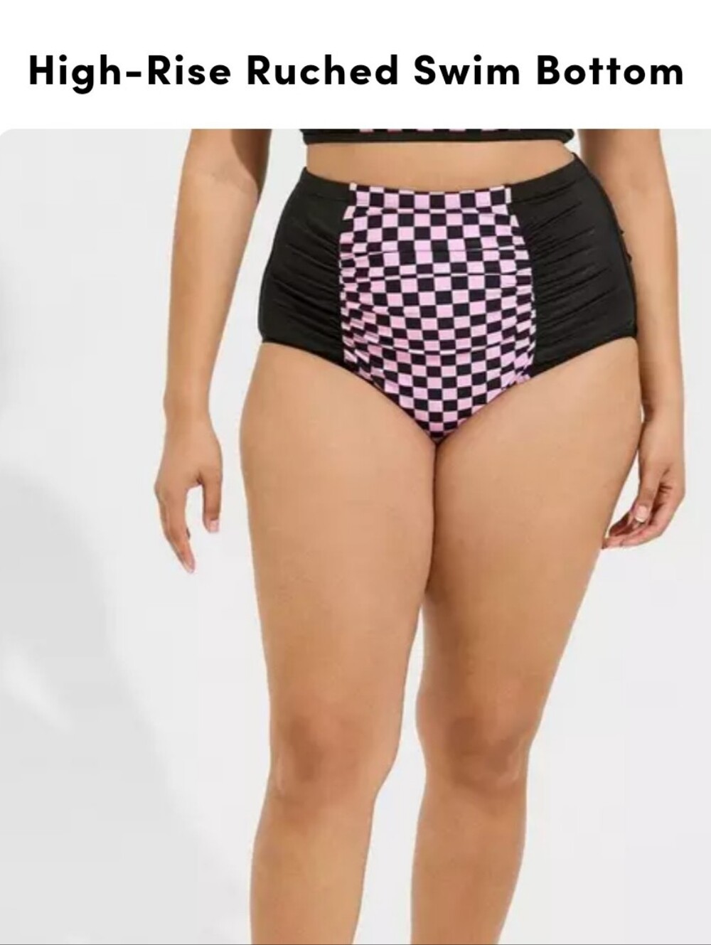 Torrid Pink Checker High-Rise Ruched Swim Bottom with Black Panels